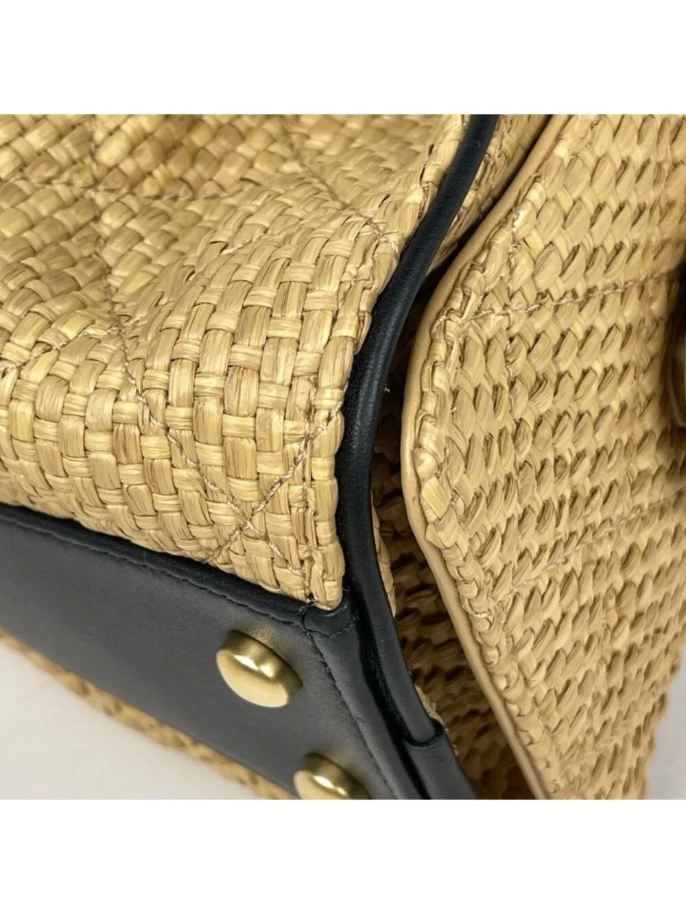 Chanel 25 Mini Handbag CC Logo Raffia Beige Black